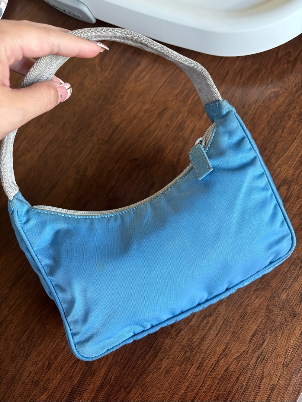 Prada Blue Nylon Shoulder Bag with Cream Strap - Picture 3 of 7